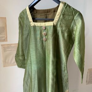 Cotton silk kurta in shimmery green